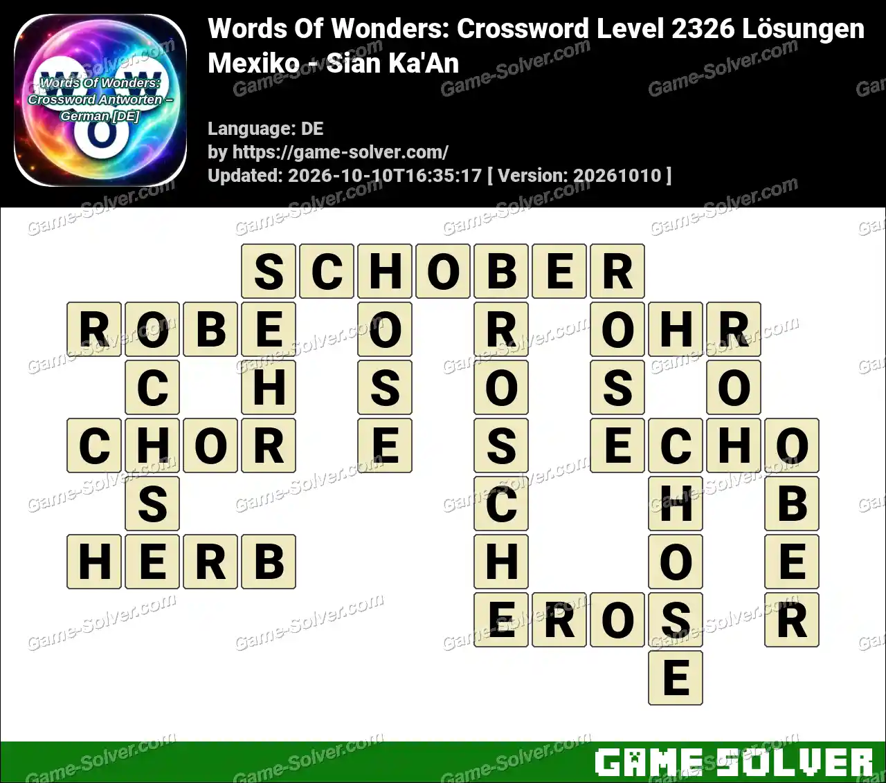 Words Of Wonders: Crossword Level 2326 Lösungen – Mexiko – Sian Ka’An